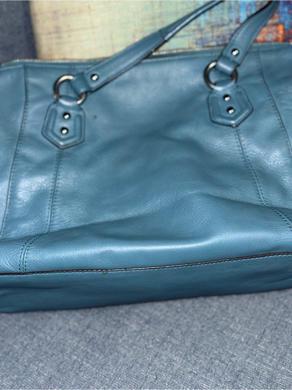 Blue Leather Shoulder Bag - Stylish Everyday Tote - Picture 2 of 7